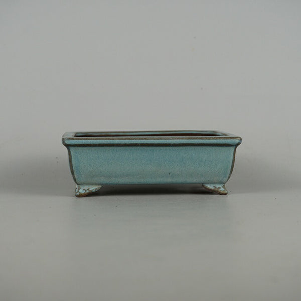 中古盆栽鉢 青香 小型 長辺 約13.5cm 長方鉢 雲足 釉薬  中古鉢 r1198404544