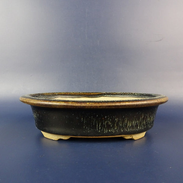 中古 盆栽鉢 小石原焼 小型 長辺 約 15.4cm 楕円鉢 外縁 ナマコ釉 釉薬  中古鉢 f1198410382