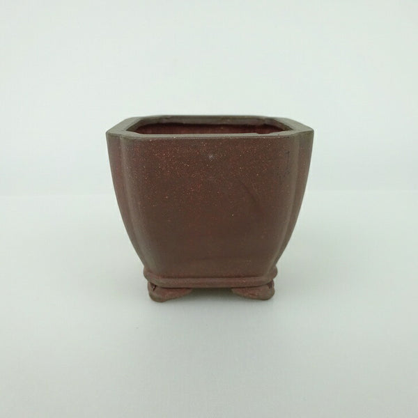 中古盆栽鉢 青香 小鉢 長辺 約6.5cm 正方鉢 隅入 雲足 下帯 泥物  中古鉢 1198408858