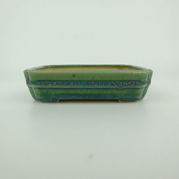 中古盆栽鉢 青香 小型 長辺 約 12cm 長方鉢 隅入 中帯 釉薬  中古鉢 c1198405549