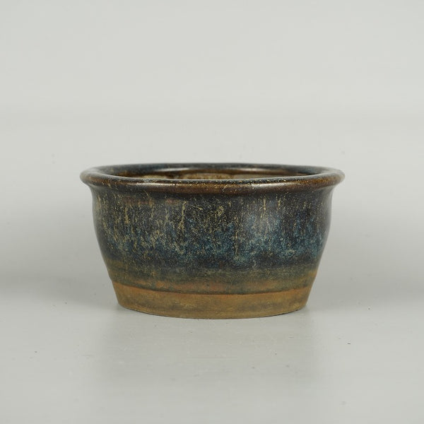 中古盆栽鉢 葛明昌造 小型 長辺 約 17.2cm 丸鉢 釉薬  中古鉢 n1198403749