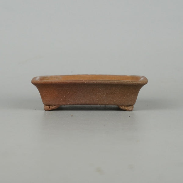 中古盆栽鉢 彦山人 小鉢 長辺 約9.8cm 長方鉢 撫角 雲足 泥物  中古鉢 f1198416102