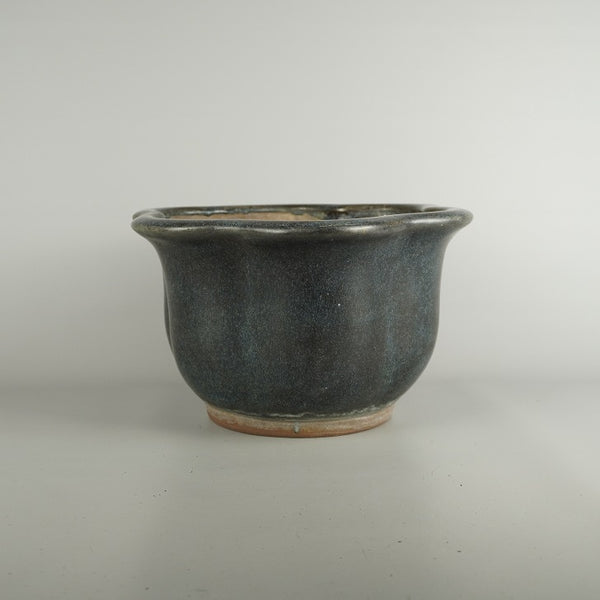 中古盆栽鉢 落款なし 中型 長辺 約 29cm 輪花鉢 外縁 ナマコ 釉薬  中古鉢 k1198410931