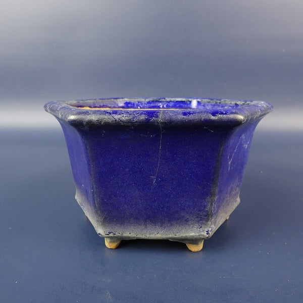 中古盆栽鉢 常滑 服部 小型 長辺 約12.5cm 六角鉢 外縁 釉薬  中古鉢 l1198407136