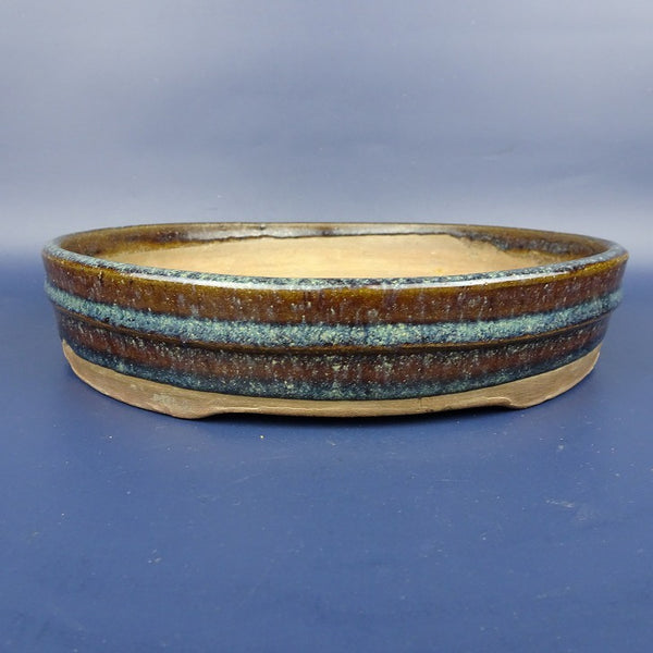 中古盆栽鉢 葛明昌造 中型 長辺 約21cm 丸鉢 ナマコ釉 釉薬 中国鉢  中古鉢 k1198413064