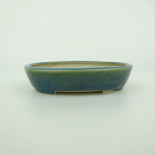 中古盆栽鉢 青香 小鉢 長辺 約10cm 楕円鉢 釉薬  中古鉢 m1198410213