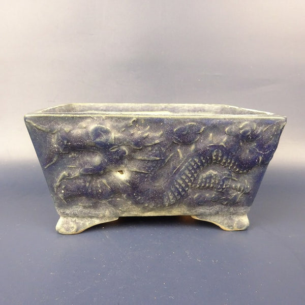 中古盆栽鉢 周寶山 小型 長辺 約14cm 長方鉢 龍 中国鉢  中古鉢 v1198436045