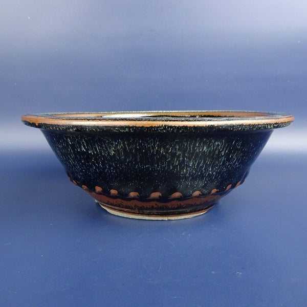 中古盆栽鉢 小石原焼 落款なし 中型 長辺 約20.5cm 丸鉢 外縁 釉薬  中古鉢 j1198415721