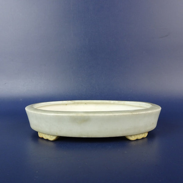 中古 盆栽鉢 平安佑泉 小型 長辺 約 10.2cm 楕円鉢 釉薬  中古鉢 x1198413574