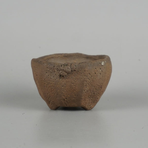 中古 盆栽鉢 陶雀 小鉢 長辺 約 7cm 丸鉢 蟹付 かに カニ 泥物  中古鉢 f1198407993