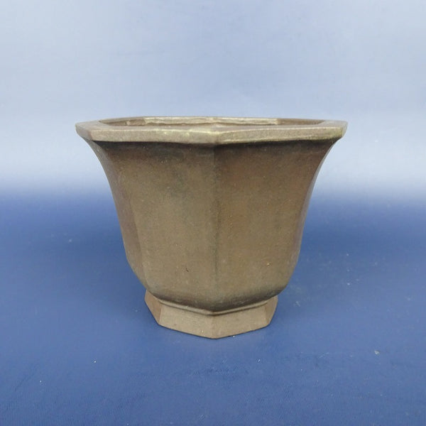 中古盆栽鉢 流苑 小型 長辺 約8.3cm 八角鉢 外縁 泥鉢  中古鉢 c1198411412
