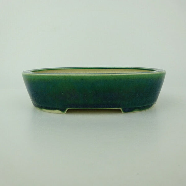 中古盆栽鉢 青香 小型 長辺 約 14.8cm 楕円鉢 釉薬  中古鉢 b1198418328