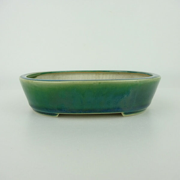 中古盆栽鉢 青香 小型 長辺 約 14.8cm 楕円鉢 釉薬  中古鉢 g1198422011