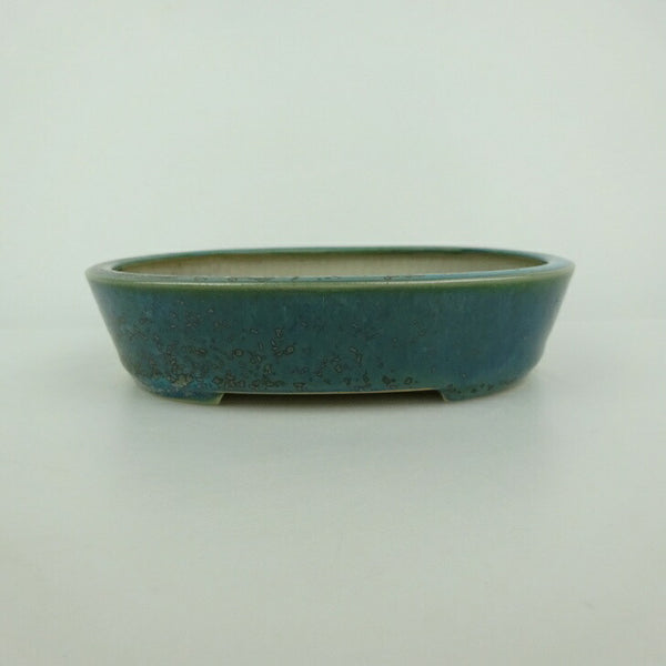 中古盆栽鉢 青香 小型 長辺 約 14.8cm 楕円鉢 釉薬  中古鉢 u1198430211