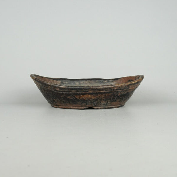 中古盆栽鉢 文山 越前文山 中型 長辺 約23cm 舟型鉢 釉薬  中古鉢 o1198418148