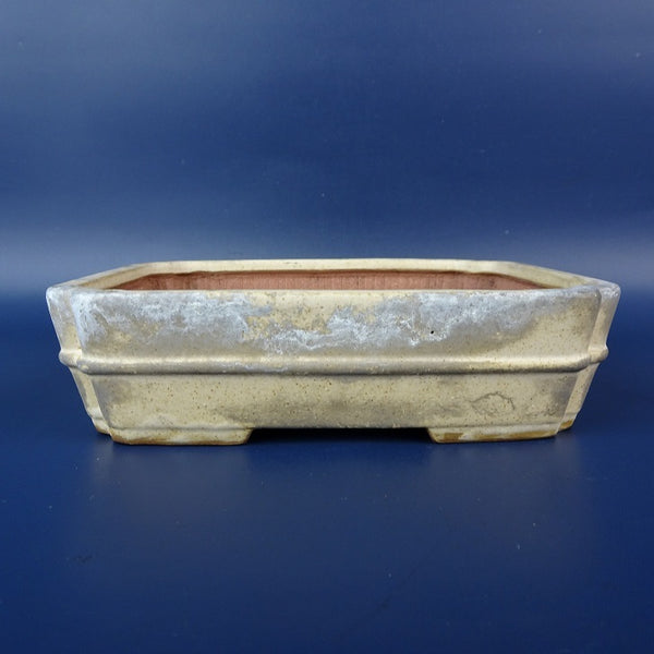 中古盆栽鉢 青香 小型 長辺 約 14.4cm 長方鉢 隅入 中帯 釉薬  中古鉢 l1198413366