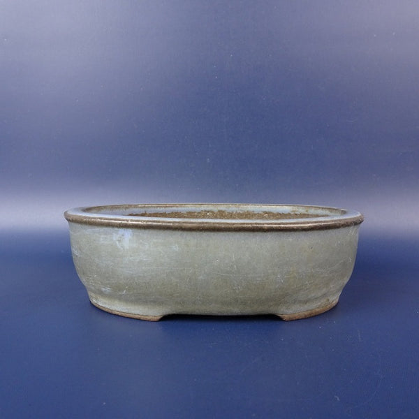 中古盆栽鉢 常滑 山秋造 松泉焼 小型 長辺 約 12.5cm 楕円鉢 外縁 釉薬  中古鉢 e1198410587