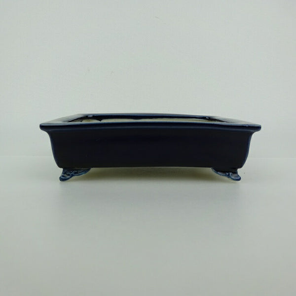 中古盆栽鉢 青香 小型 長辺 約 13.3cm 長方鉢 外縁 雲足 釉薬  中古鉢 c1198405341