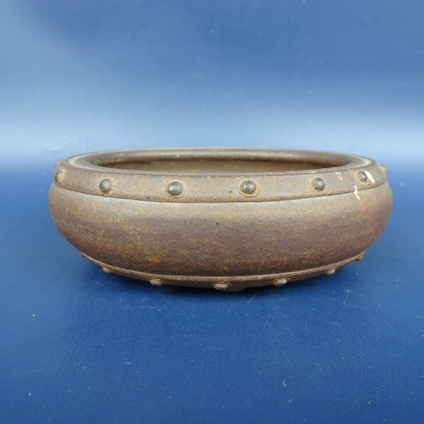 中古盆栽鉢 美濃謙山 小鉢 長辺 約8.7cm 楕円鉢 鋲打 泥鉢  中古鉢 x1198408547