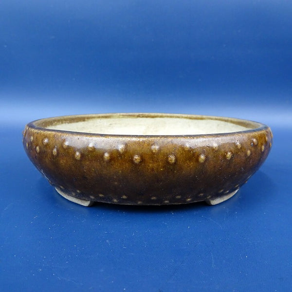 中古盆栽鉢 寿悦 小型 長辺 約13.4cm 丸鉢 釉薬  中古鉢 p1198419324