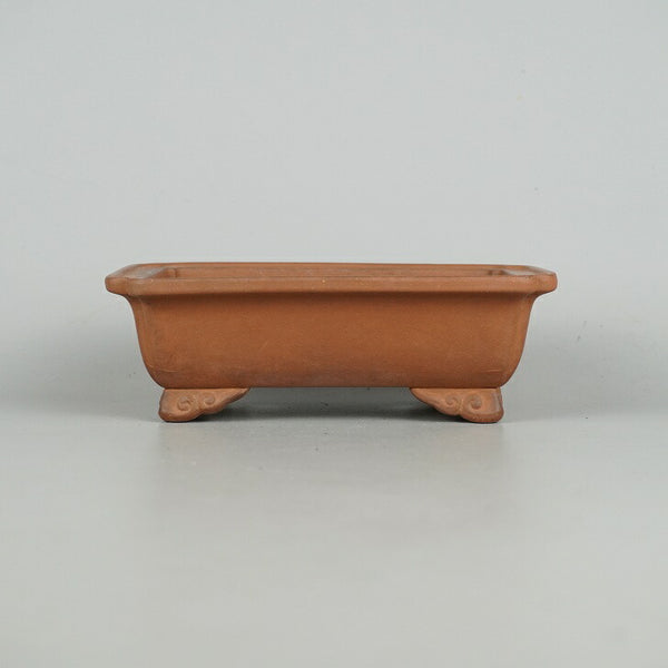 中古盆栽鉢 水庄園 小型 長辺 約 15.2cm 長方鉢 外縁 隅入 雲足 泥物  中古鉢 u1198424886