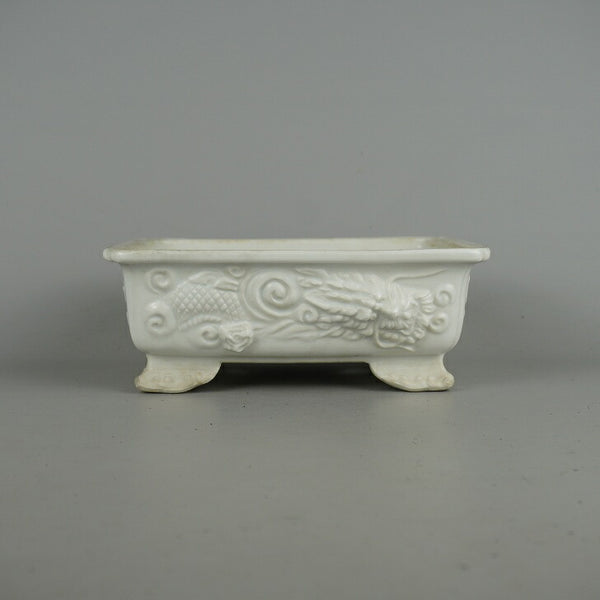 中古盆栽鉢 禎山 小型 長辺 約 19.5cm 長方鉢 外縁 隅入 雲足 浮彫 龍 りゅう リュウ 観賞用  中古鉢 e1198416902