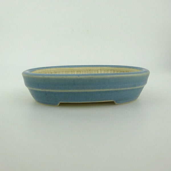 中古盆栽鉢 青香 小鉢 長辺 約10.1cm 楕円鉢 中帯 釉薬  中古鉢 b1198420074