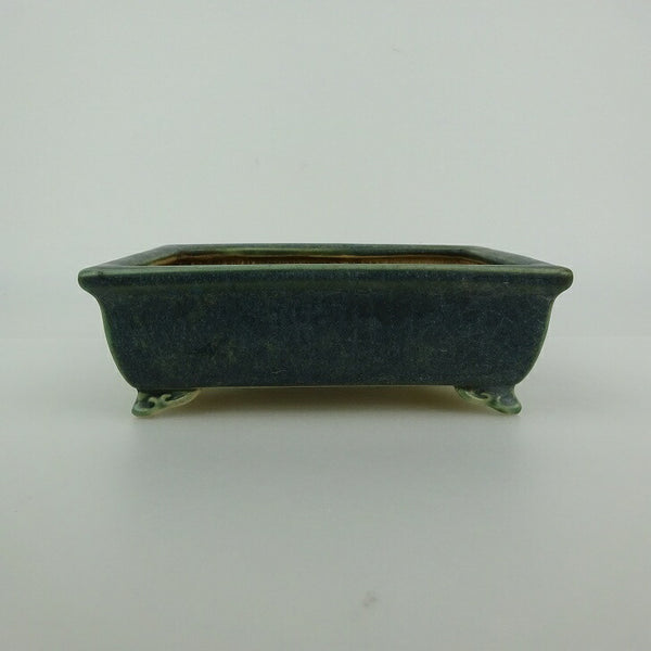 中古盆栽鉢 青香 小型 長辺 約 13.4cm 長方鉢 外縁 雲足 釉薬  中古鉢 k1198406145