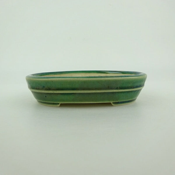 中古盆栽鉢 青香 小鉢 長辺 約10cm 楕円鉢 中帯 釉薬  中古鉢 p1198416479