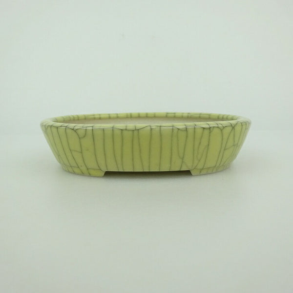 中古盆栽鉢 青香 小鉢 長辺 約10cm 楕円鉢 貫入 釉薬  中古鉢 p1198419714