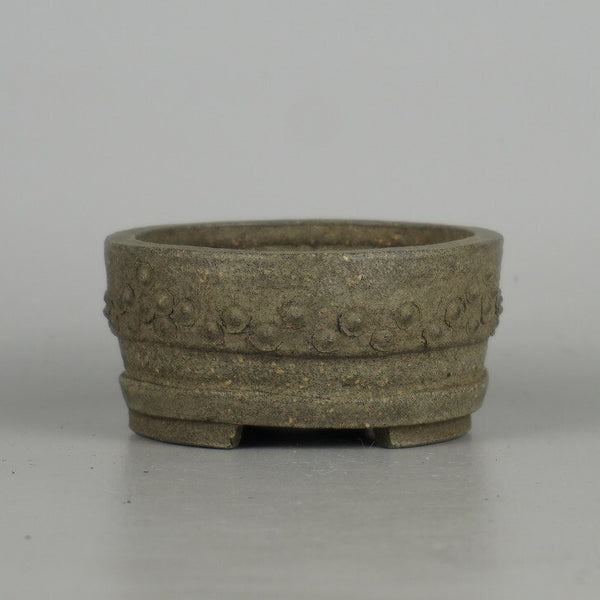 中古 盆栽鉢 舟山 小鉢 長辺 約 7.8cm 丸鉢 鋲打 泥物  中古鉢 d1198424424