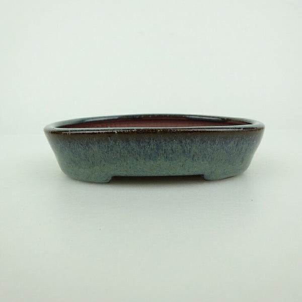 中古盆栽鉢 青香 小鉢 長辺 約9.5cm 楕円鉢 釉薬  中古鉢 v1198437920