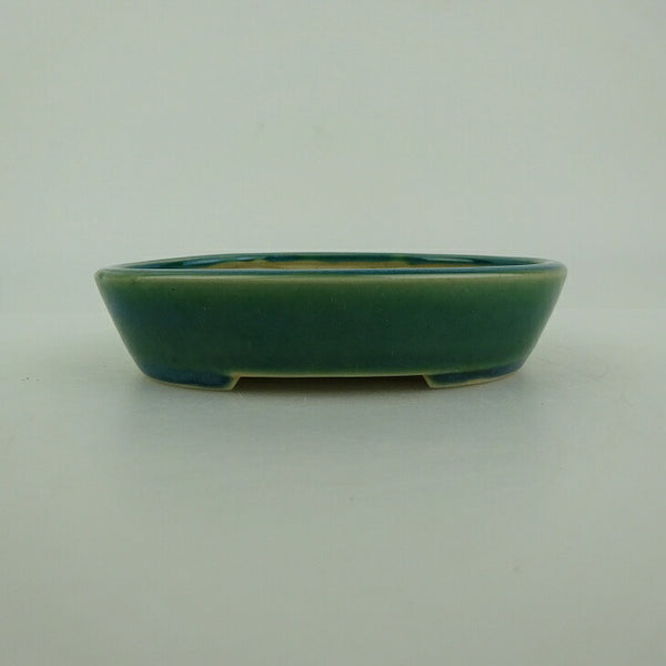 中古盆栽鉢 青香 小鉢 長辺 約10cm 楕円鉢 釉薬  中古鉢 e1198415064