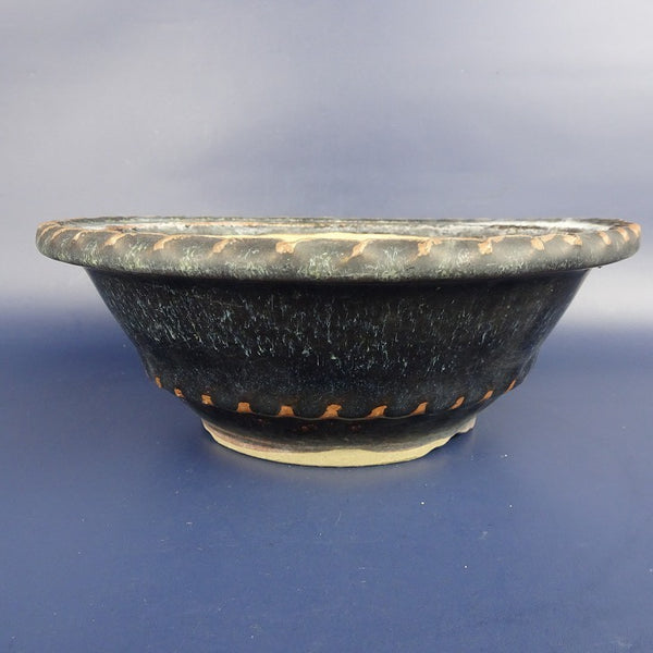 中古盆栽鉢 小石原焼 中型 長辺 約21cm 丸鉢 外縁 釉薬  中古鉢 f1198407148