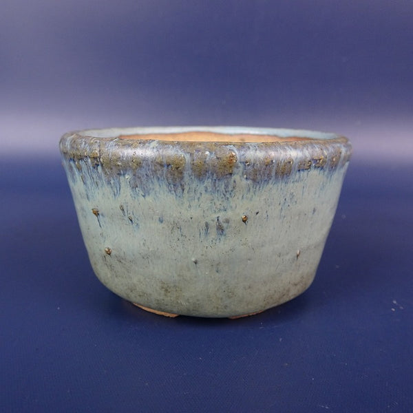 中古 盆栽鉢 青風 小鉢 長辺 約7.4cm 丸鉢 釉薬 中古鉢 f1198407536