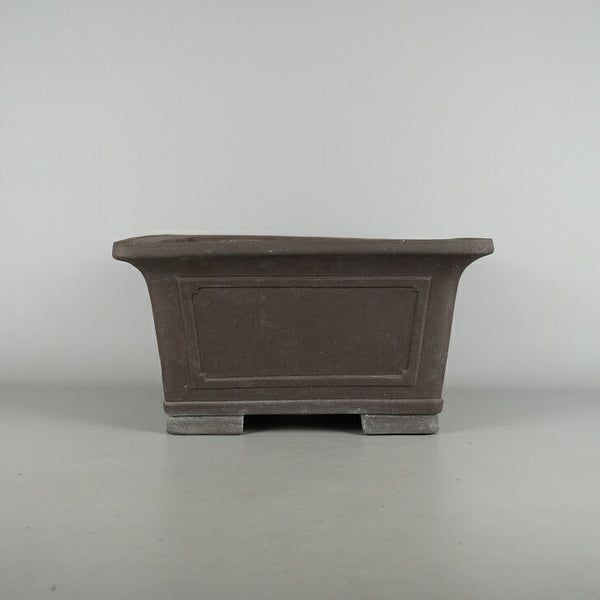 中古盆栽鉢 銭建英造 中型 長辺 約 30.3cm 正方鉢 外縁 下帯 額付 泥物  中古鉢 k1198411676