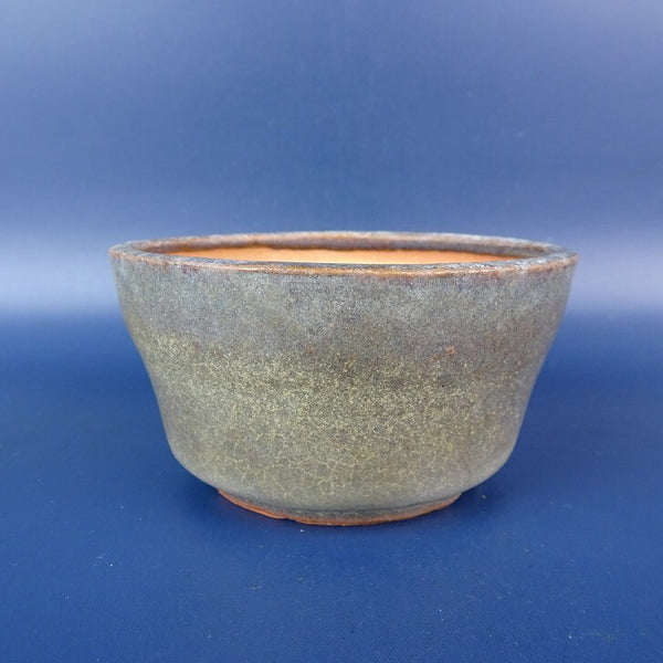 中古 盆栽鉢 青風 小鉢 長辺 約9.4cm 丸鉢 釉薬 中古鉢 x1198408942