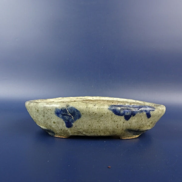 中古盆栽鉢 町直 今岡町直 小型 長辺 約 13.1cm 楕円鉢 釉薬  中古鉢 p1198414286