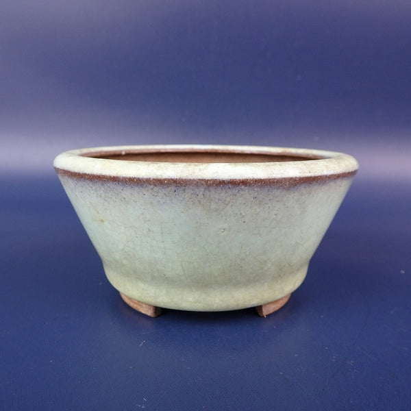 中古 盆栽鉢 青風 小鉢 長辺 約8.3cm 丸鉢 釉薬 中古鉢 k1198413711