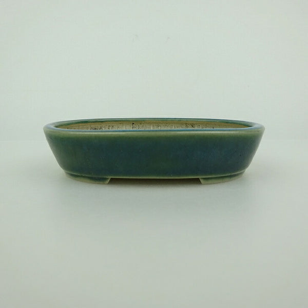 中古盆栽鉢 青香 小鉢 長辺 約10cm 楕円鉢 釉薬  中古鉢 b1198421272
