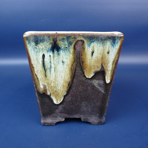 中古 盆栽鉢 常滑 珠康三 小型 高さ 約11.5cm 正方鉢 釉薬  中古鉢 m1198407336