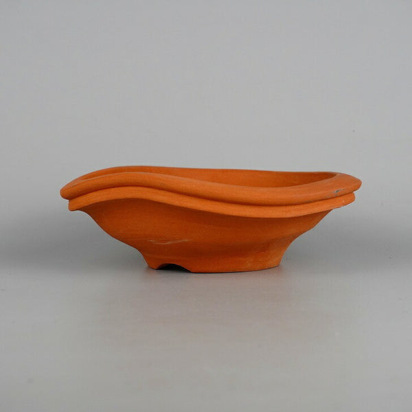 中古盆栽鉢 竹鳳 小型 長辺 約19.5cm 変形 丸鉢 泥物  中古鉢 t1198409130