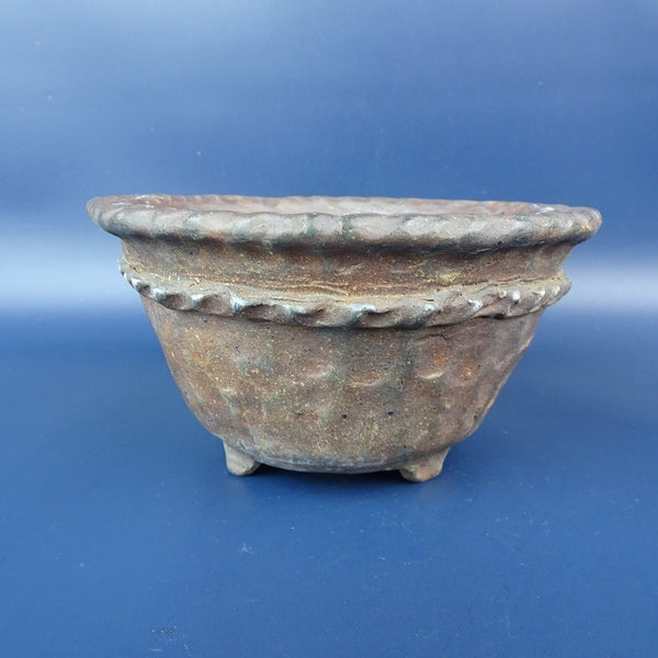 中古 盆栽鉢 古都 忠寛 小型 長辺 約14cm 丸鉢 外縁 縄縁 泥鉢  中古鉢 t1198410575