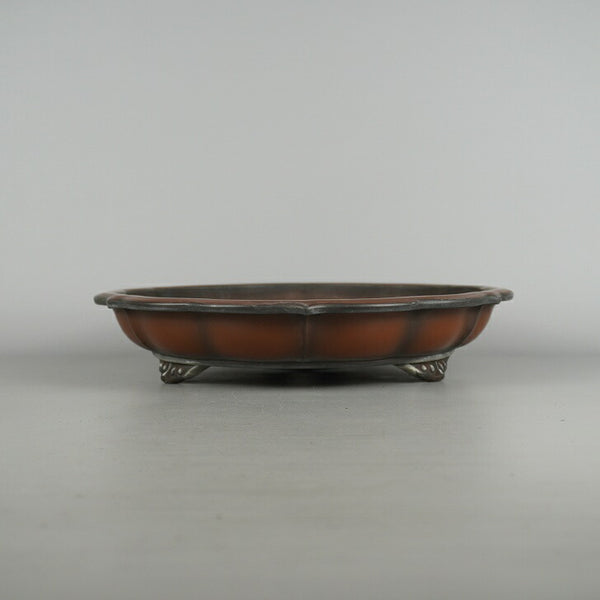 中古 盆栽鉢 峰輝堂 中型 長辺 約 31.5cm 輪花鉢 外縁 雲足 泥物  中古鉢 u1198427477