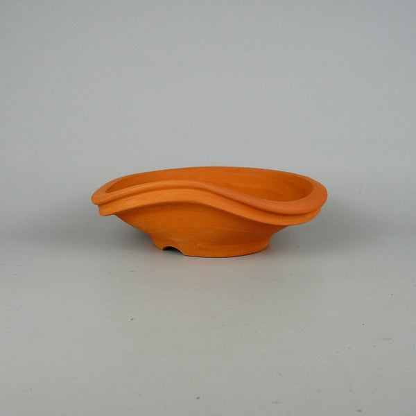 中古盆栽鉢 竹鳳 中型 長辺 約22cm 変形 丸鉢 泥物  中古鉢 n1198408084