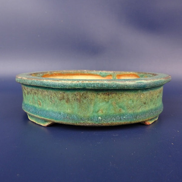 中古 盆栽鉢 忠寛 小型 長辺 約12.5cm 丸鉢 外縁 釉薬 観賞用  中古鉢 x1198409591