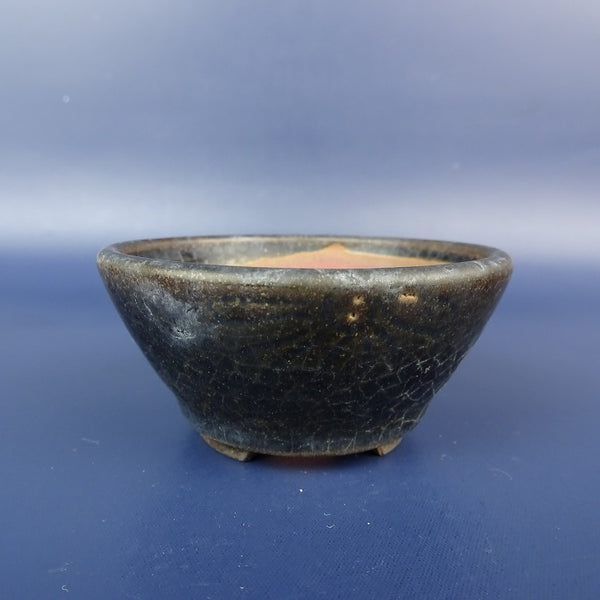 中古 盆栽鉢 青風 小鉢 長辺 約7.1cm 丸鉢 貫入 釉薬  中古鉢 v1198439075
