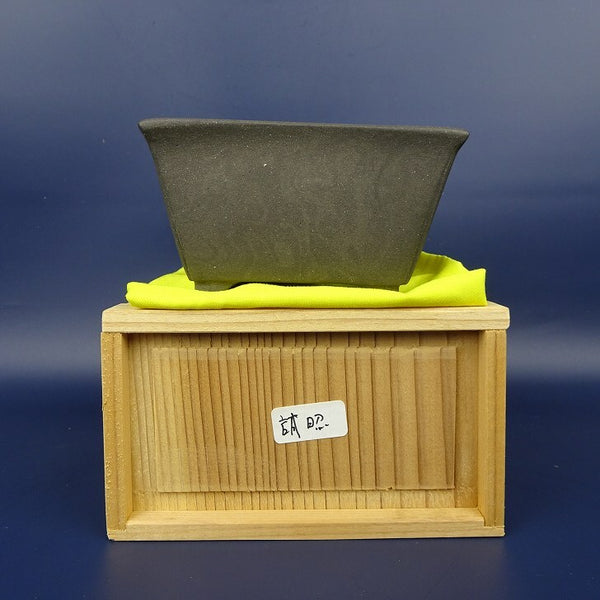 中古盆栽鉢 誠昭 小型 長辺 約10cm 正方鉢 外縁 泥鉢 箱付  中古鉢 n1198407845