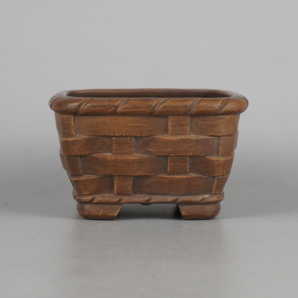中古 盆栽鉢 常滑 大山 小鉢 長辺 約 9.3cm 正方鉢 縁付 籠網 ナス 泥鉢 観賞用  中古鉢 h1198423577