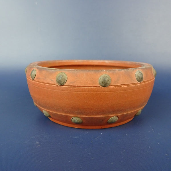 中古盆栽鉢 常滑 一陶園 小鉢 長辺 約9.5cm 丸鉢 鋲打 泥物  中古鉢 p1198417127
